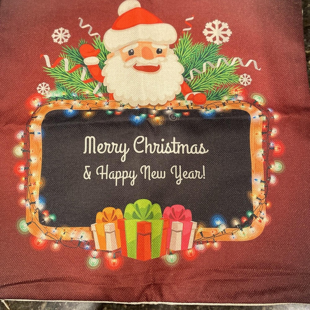 New Merry Christmas Santa Pillow Cover. Fits 18”x18”Pillow. Zipper Closure